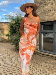 Elegant Irregular Design Floral Printed Sleeveless Slip Dress