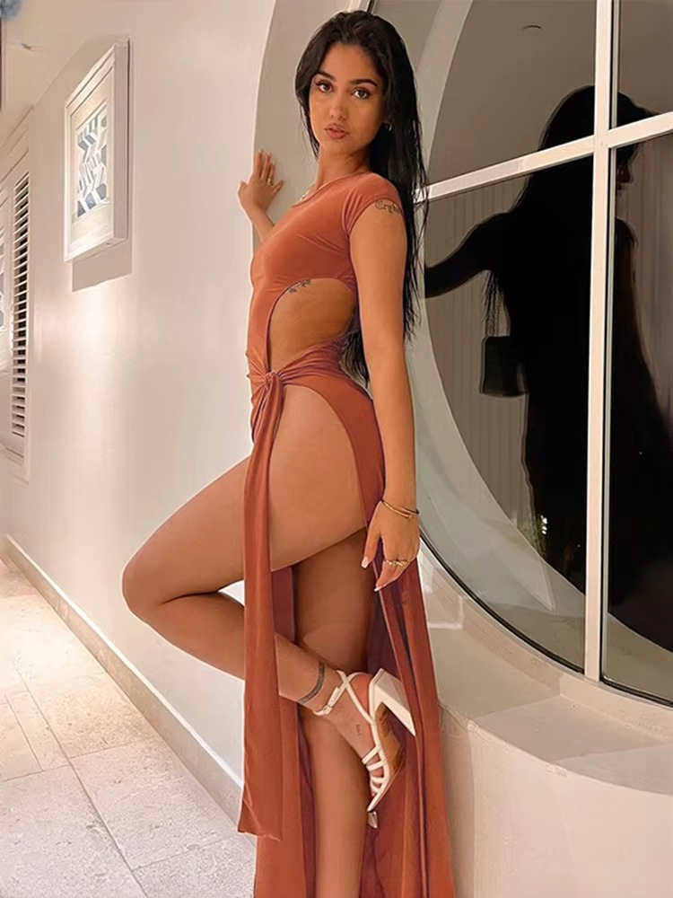 Elegant Irregular Hollow Diagonal Collar Sleeveless Bandage Tassel Long Bodycon Dress