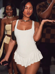 Elegant Irregular Ruffles Hem Skinny Stretch Bodycon Mini Dress