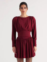 Elegant Jewel Long Sleeve Pleated Skater Mini Dress