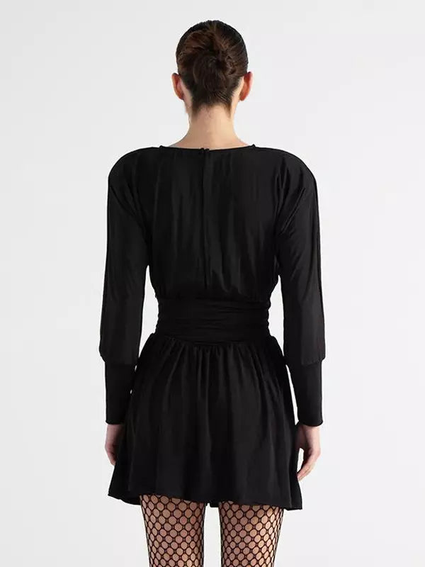 Elegant Jewel Long Sleeve Pleated Skater Mini Dress
