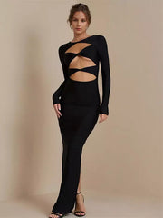 Elegant Jewel Neck Cut Out Long Sleeves Bodycon Maxi Dress