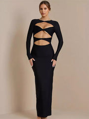 Elegant Jewel Neck Cut Out Long Sleeves Bodycon Maxi Dress