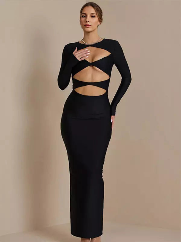 Elegant Jewel Neck Cut Out Long Sleeves Bodycon Maxi Dress