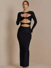Elegant Jewel Neck Cut Out Long Sleeves Bodycon Maxi Dress