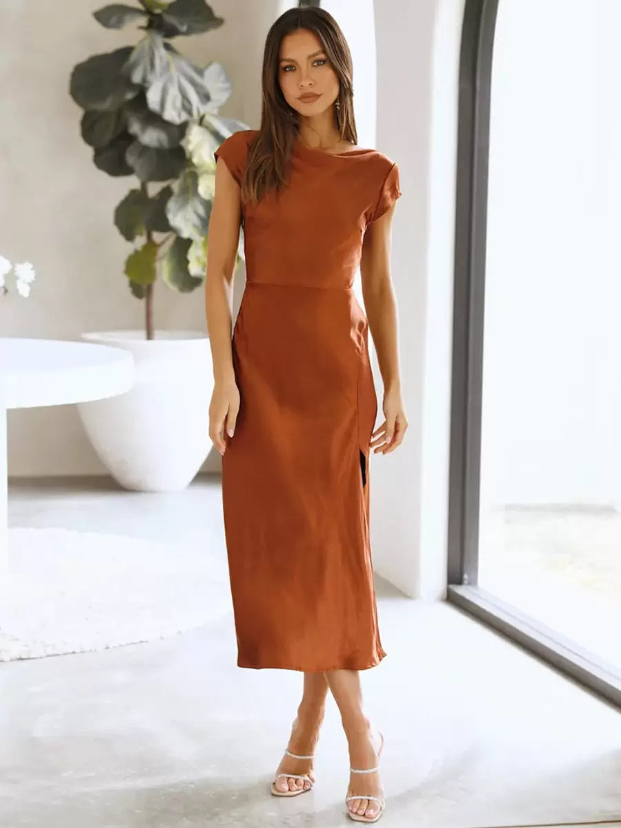 Elegant Jewel Neck Cut Out Short Sleeves Semi Party Formal Dress