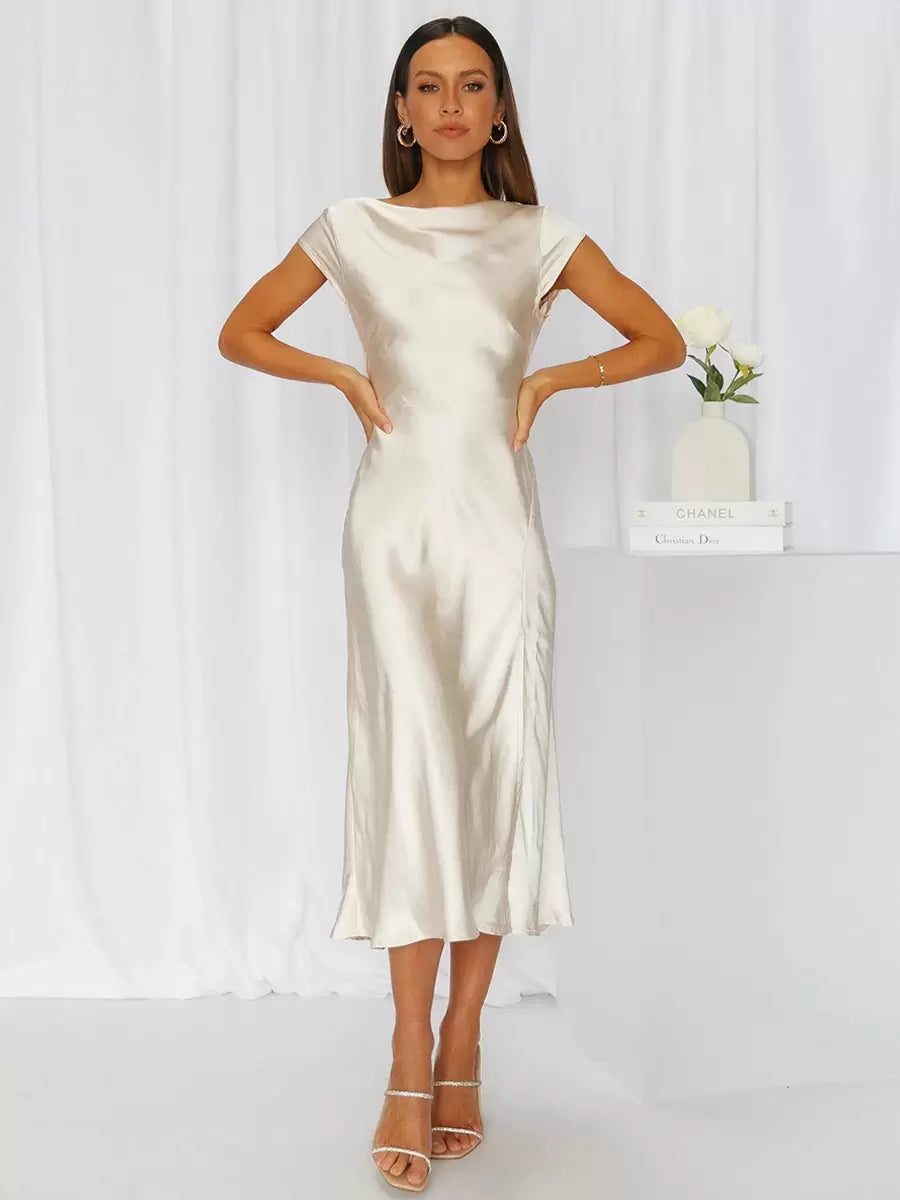 Elegant Jewel Neck Cut Out Short Sleeves Semi Party Formal Dress