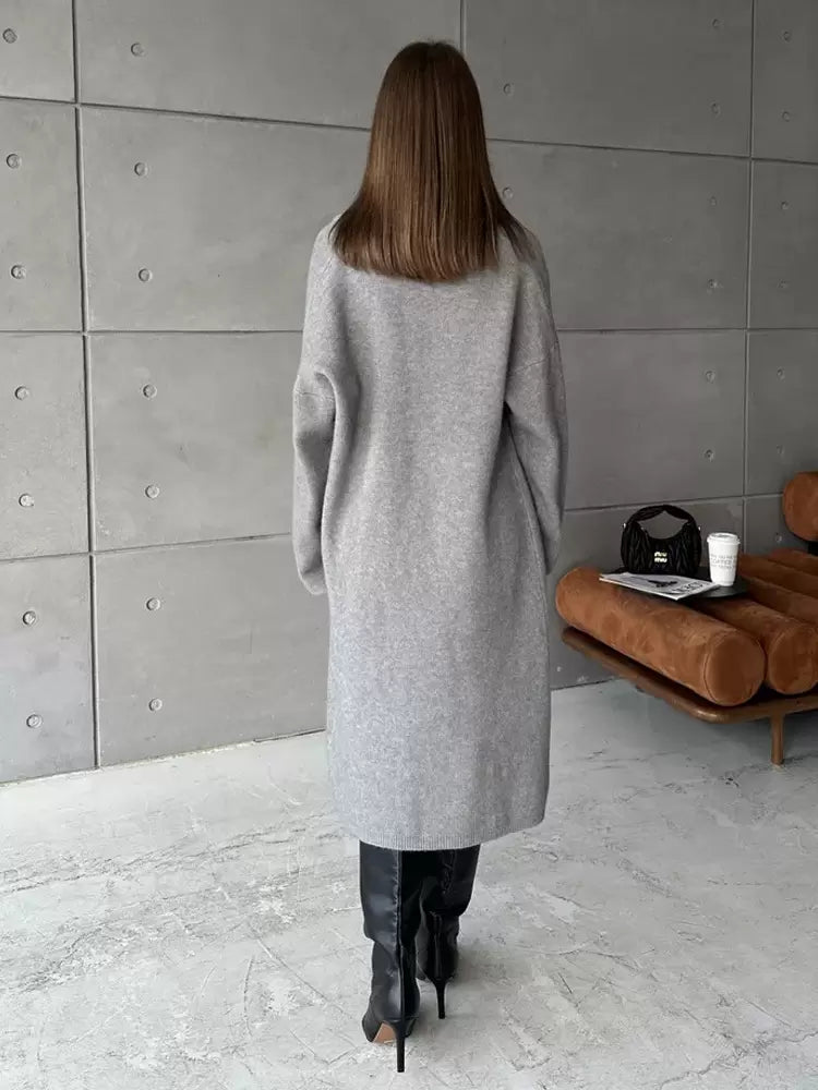 Elegant Jewel Neck Long Sleeves Outerwear 2pieces Set Knitted Dress