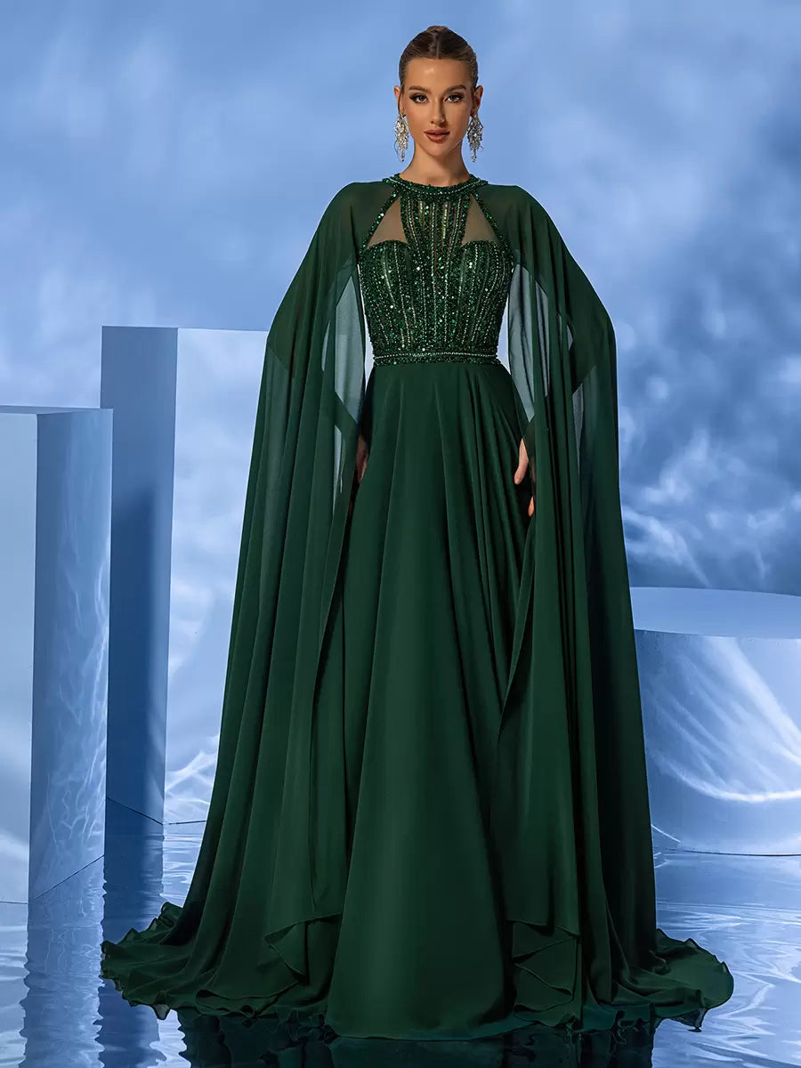 Elegant Jewel Neck With Train Sleeveless Zipper Beaded Chiffon Dresses
