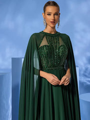 Elegant Jewel Neck With Train Sleeveless Zipper Beaded Chiffon Dresses