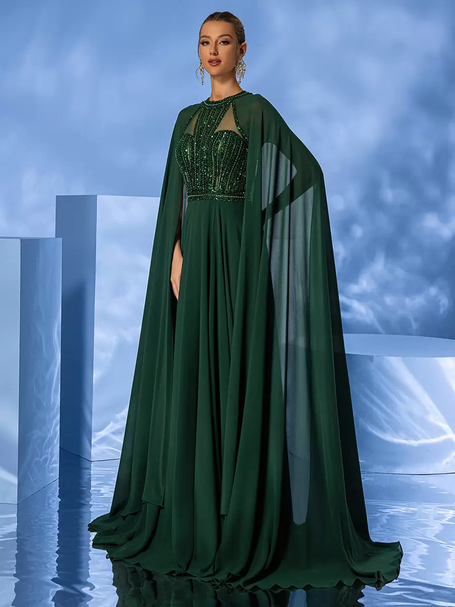 Elegant Jewel Neck With Train Sleeveless Zipper Beaded Chiffon Dresses