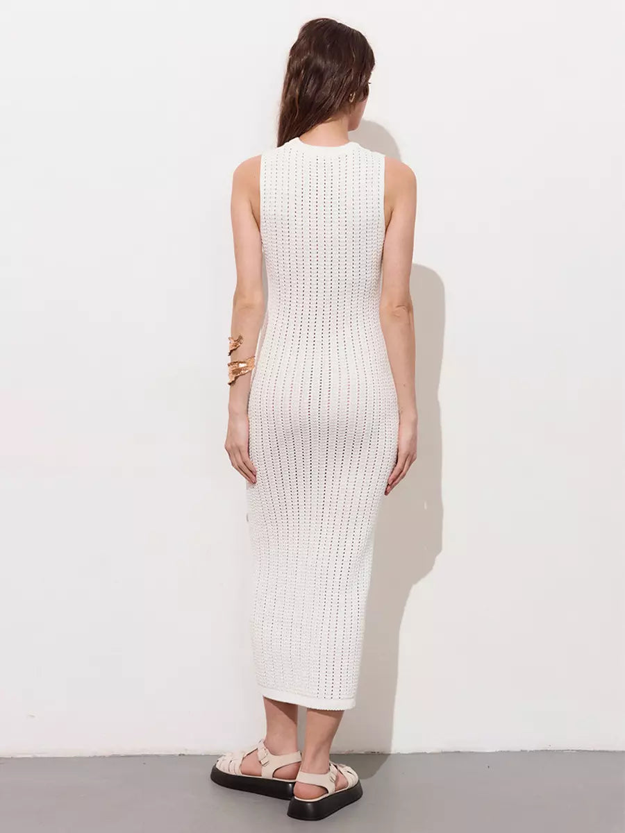 Elegant Knitted Cut-Outs Sleeveless Bodycon Long Dress