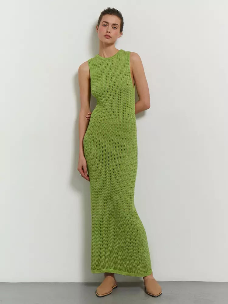 Elegant Knitted Cut-Outs Sleeveless Bodycon Long Dress