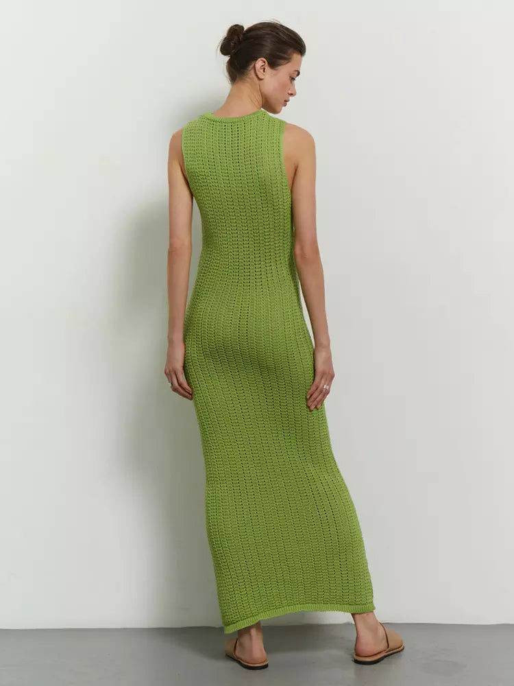 Elegant Knitted Cut-Outs Sleeveless Bodycon Long Dress