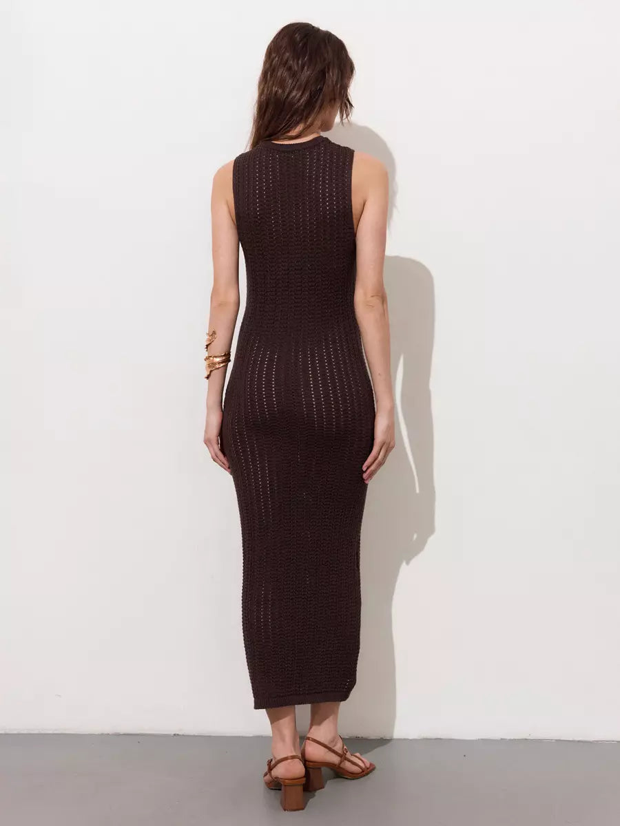 Elegant Knitted Cut-Outs Sleeveless Bodycon Long Dress