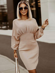 Elegant Knitted Long Sleeves Jewel Neck Dresses
