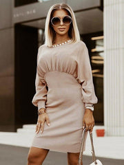 Elegant Knitted Long Sleeves Jewel Neck Dresses