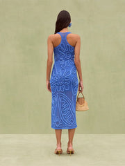Elegant Knitted Sleeveless Backless Straight Through Robe Party Long Dress