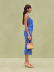 Elegant Knitted Sleeveless Backless Straight Through Robe Party Long Dress