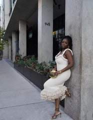 Elegant Knitted Tassel Hem Shoulder Straps Maxi Dress