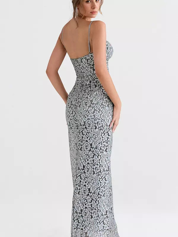 Elegant Lace Sweetheart Neckline Spaghetti Straps Bodycon Maxi Dress