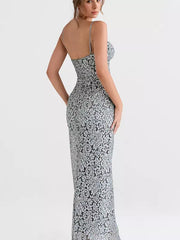 Elegant Lace Sweetheart Neckline Spaghetti Straps Bodycon Maxi Dress