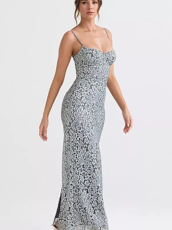 Elegant Lace Sweetheart Neckline Spaghetti Straps Bodycon Maxi Dress