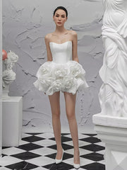 Elegant Lace Flower Strapless Zipper Birthday Party Mini Dress