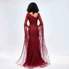 Elegant Lace Handmade Crystal Formal Evening Prom Mermaid Wedding Party Gowns