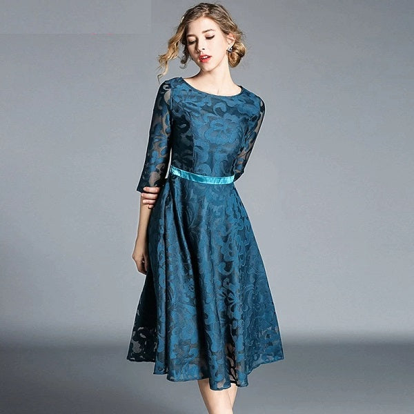 Elegant Lace Mesh Designer Vintage Party Dress