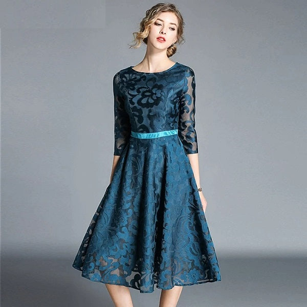 Elegant Lace Mesh Designer Vintage Party Dress