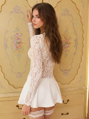 Elegant Lace Overlay A-line Sheer Long Sleeve Mini Dress