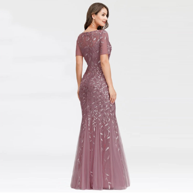 Elegant Lace Printing Evening Party Dress