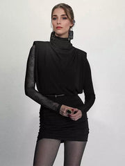 Elegant Lace Sleeve High Neck Bodycon Mini Dress