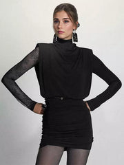 Elegant Lace Sleeve High Neck Bodycon Mini Dress