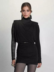Elegant Lace Sleeve High Neck Bodycon Mini Dress