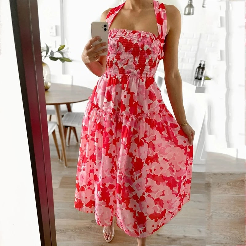 Elegant Lace Up Backless Holiday Maxi Dress