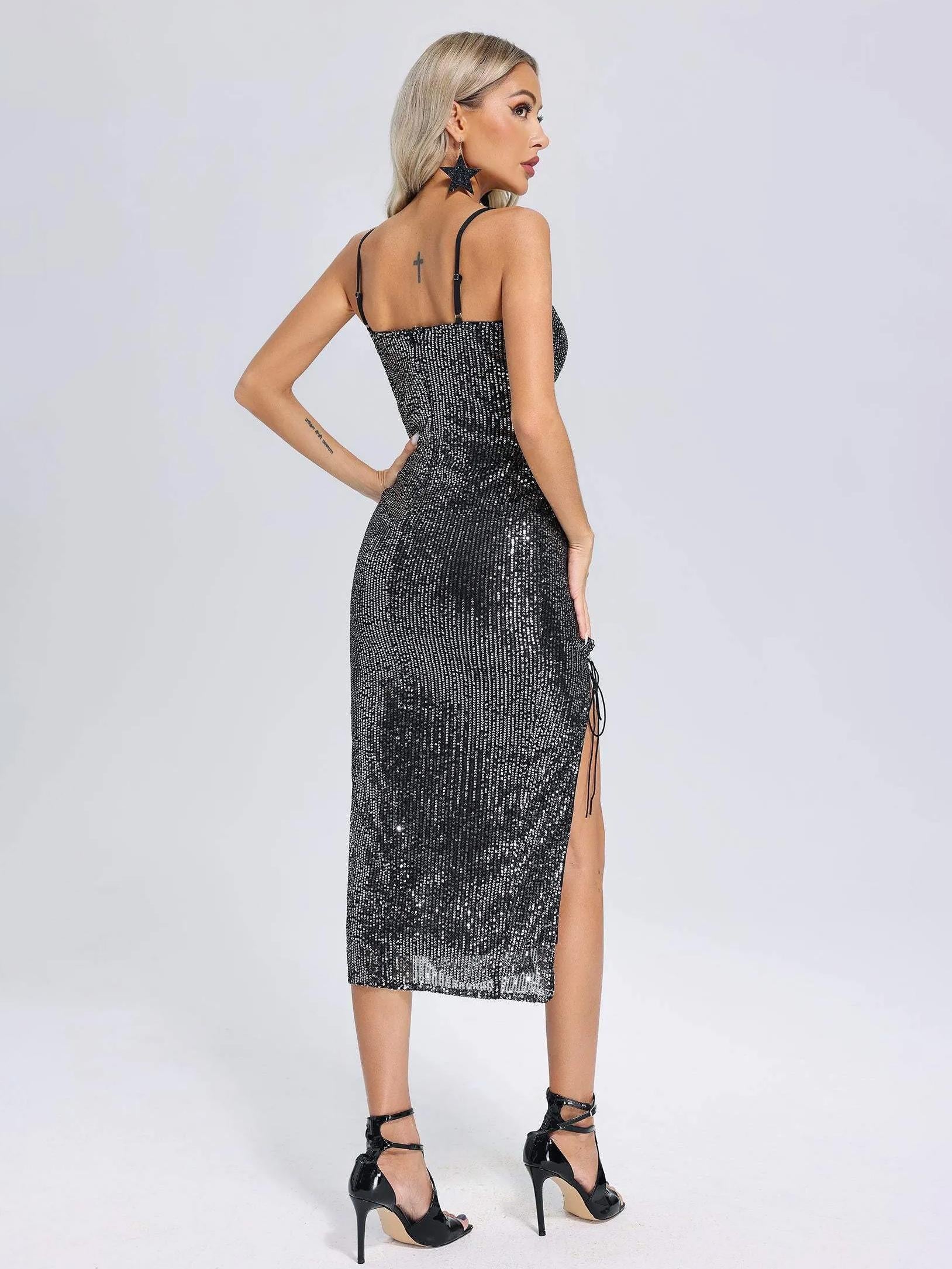 Elegant Lace Up Cut Out Backless Sleeveless Midi Party Dress