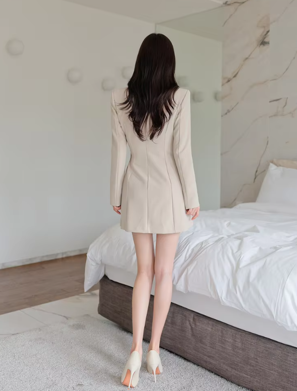 Elegant Lace-Up Double Breasted Full Sleeve Slim Office Party Casual Dress