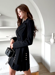 Elegant Lace-Up Double Breasted Full Sleeve Slim Office Party Casual Dress