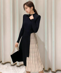Elegant Lace-Up Waist Mid-Length Knitted large Skirt Sweater Dress