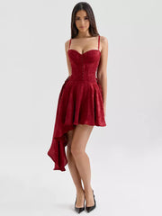 Elegant Lace up Asymmetrical Hem Backless Mini Party Dress