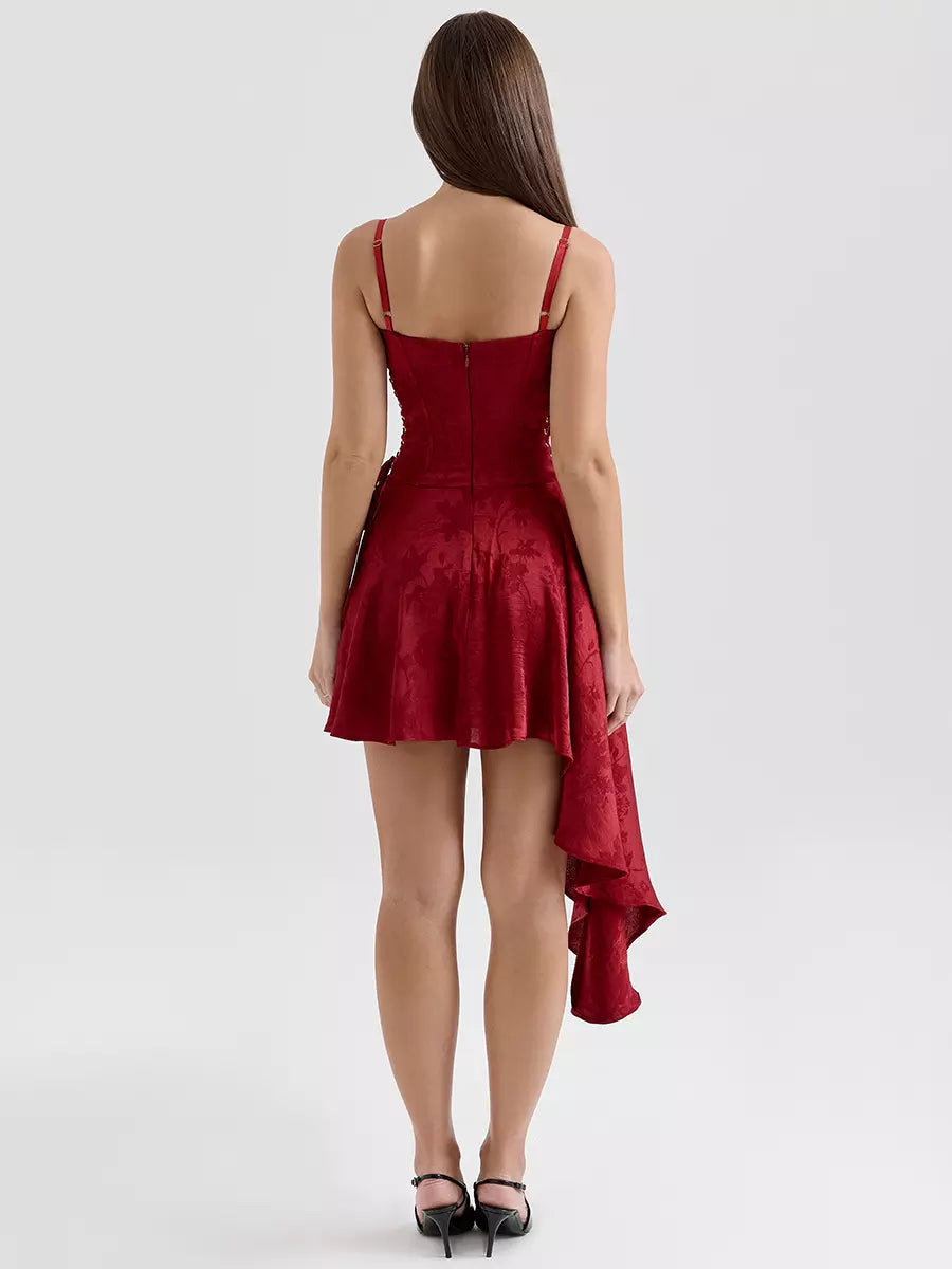 Elegant Lace up Asymmetrical Hem Backless Mini Party Dress