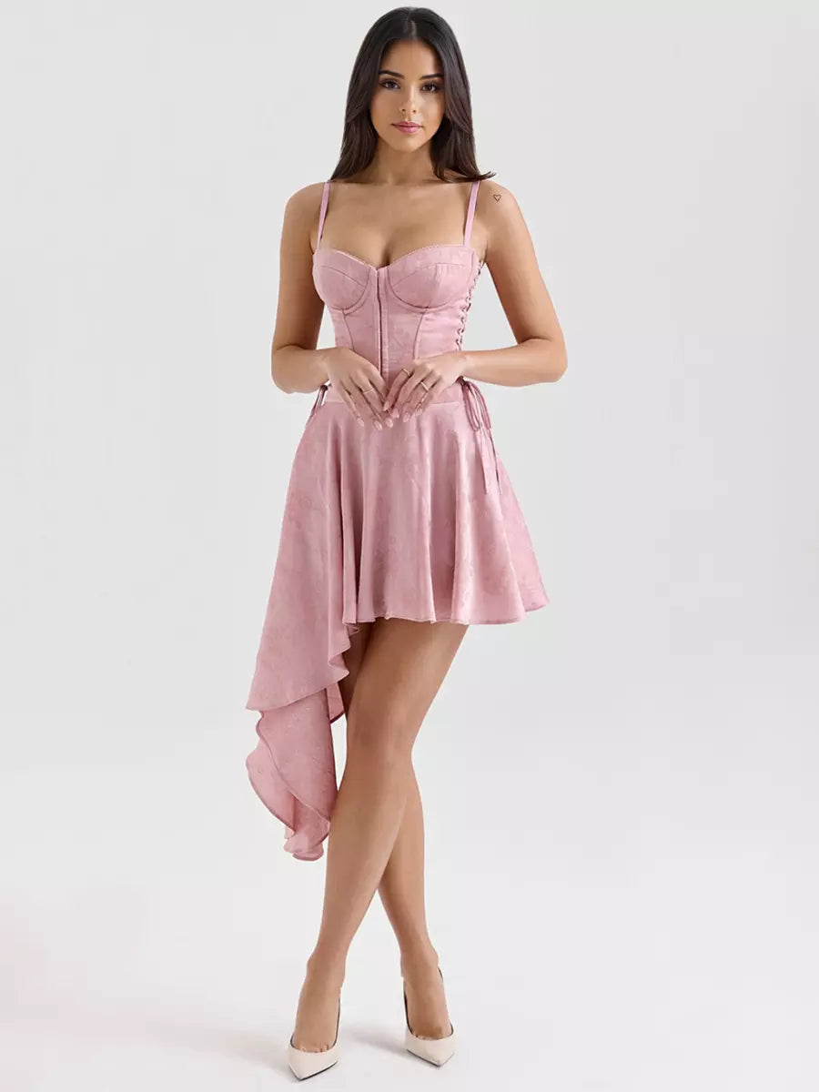 Elegant Lace up Asymmetrical Hem Backless Mini Party Dress