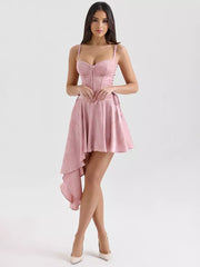 Elegant Lace up Asymmetrical Hem Backless Mini Party Dress