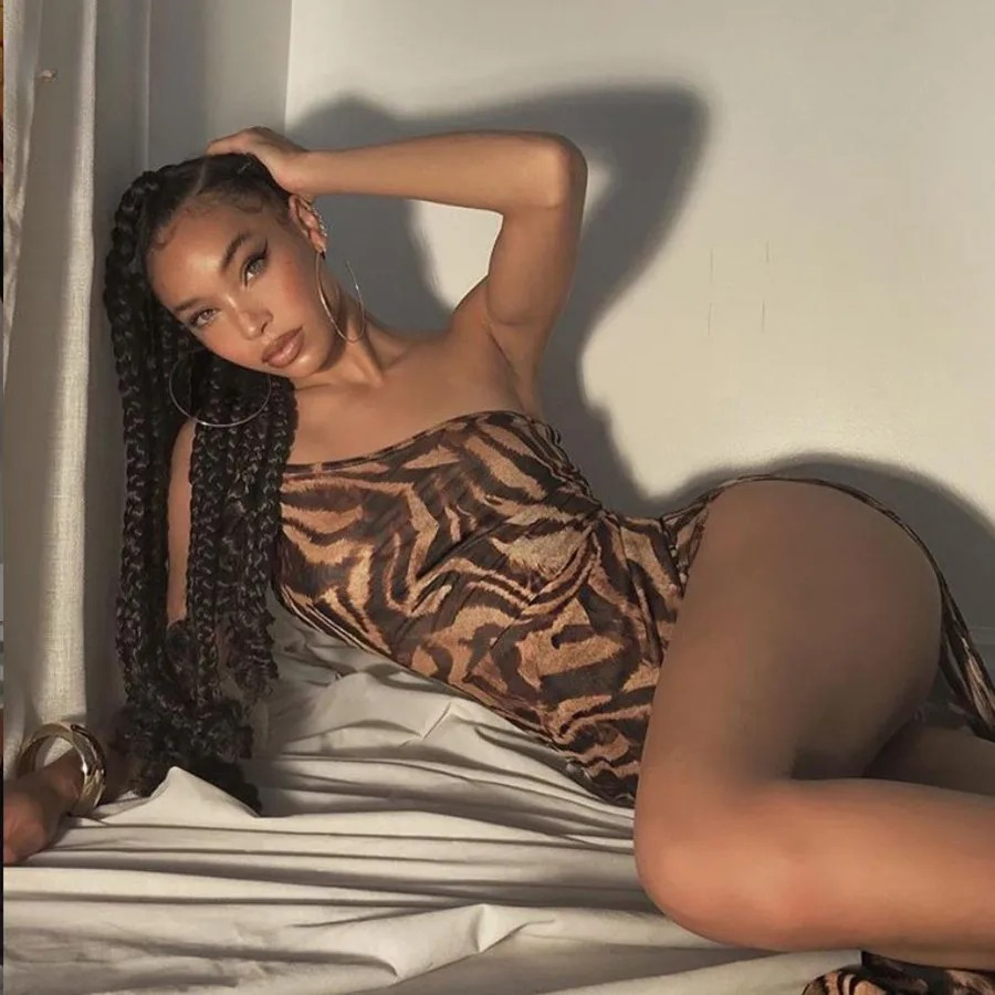 Elegant Leopard Print One Shoulder Backless Elastic Maxi Dress