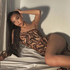 Elegant Leopard Print One Shoulder Backless Elastic Maxi Dress