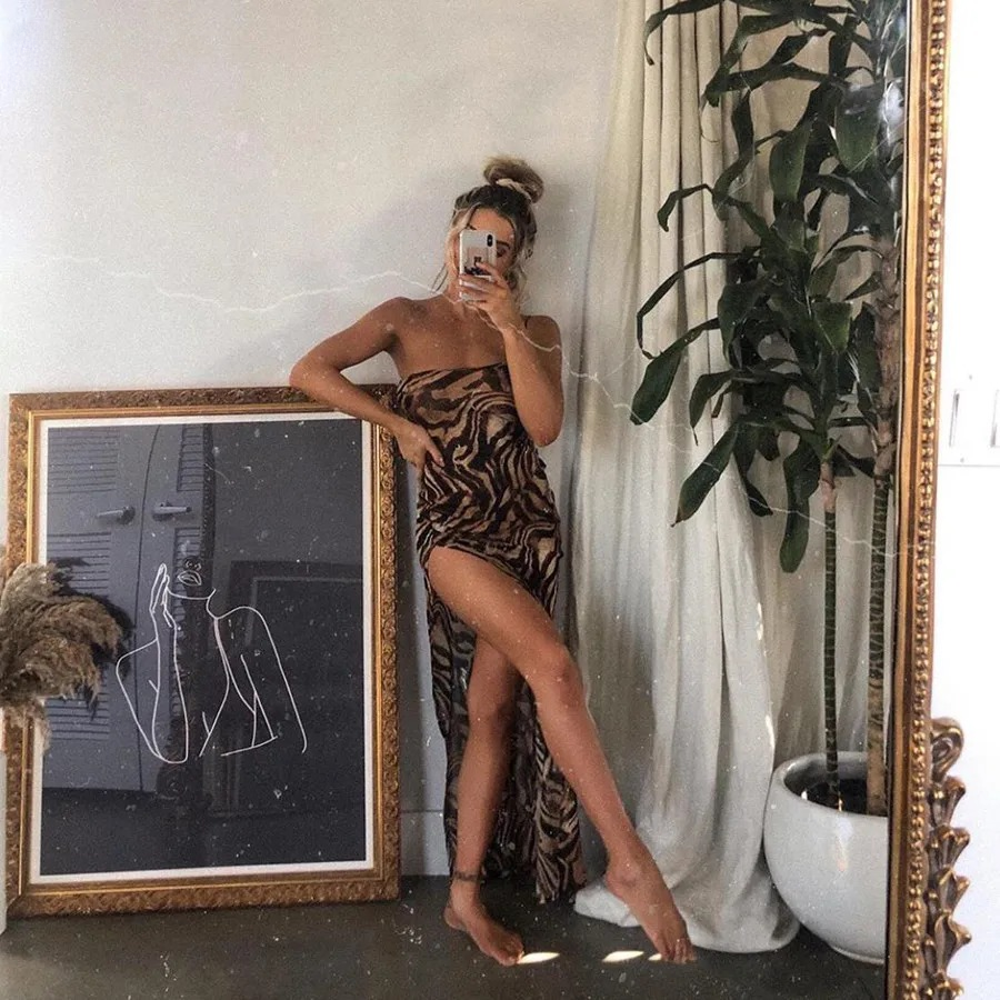 Elegant Leopard Print One Shoulder Backless Elastic Maxi Dress