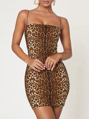Elegant Leopard Print Spaghetti Strap Slim Skinny Bodycon Mini Dress