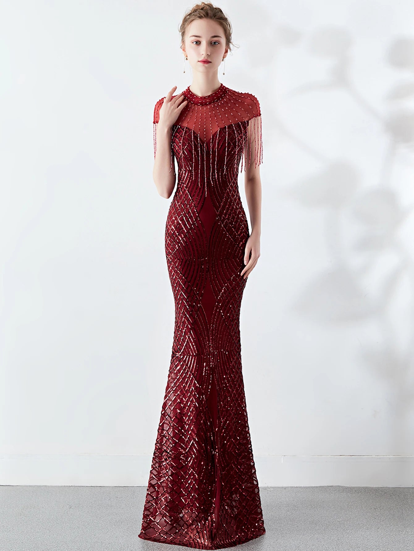 Elegant Long Prom Sequin Zipper Medium Stretch Maxi Evening dress